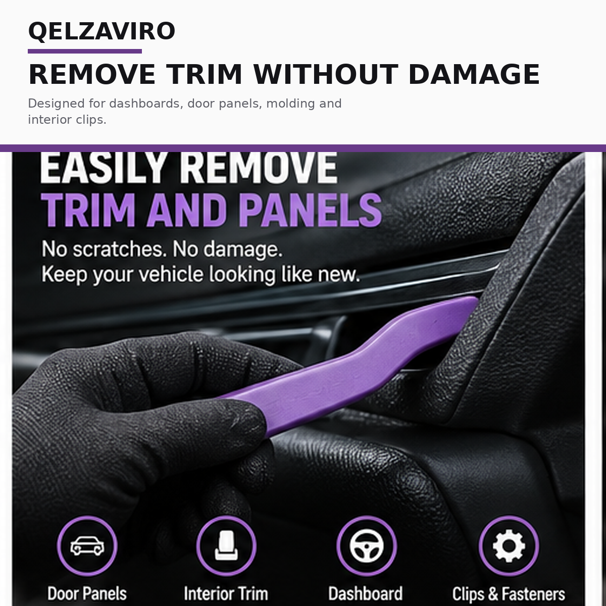QELZAVIRO Precision Car Trim Removal & Clip Service Kit - Non-Marring Pry Tools, Clip Pliers & Roll-Up Organizer