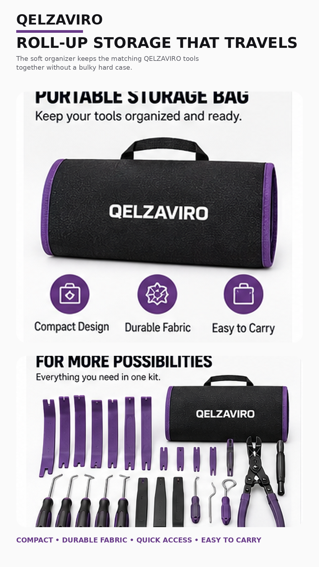QELZAVIRO Compact roll-up storage instead of a bulky hard case